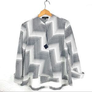 Yushi Black/White Geometric Print Lightwght Blazer